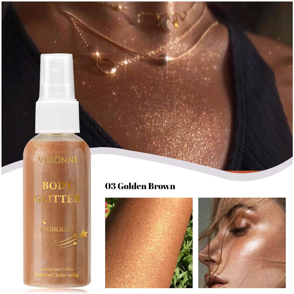 Liquid body highlighting shimmer oil makeup 4 Color Glitter Spray Oil Lotion glow cosmetics Glow Body Glitter Spray Oil Lotion