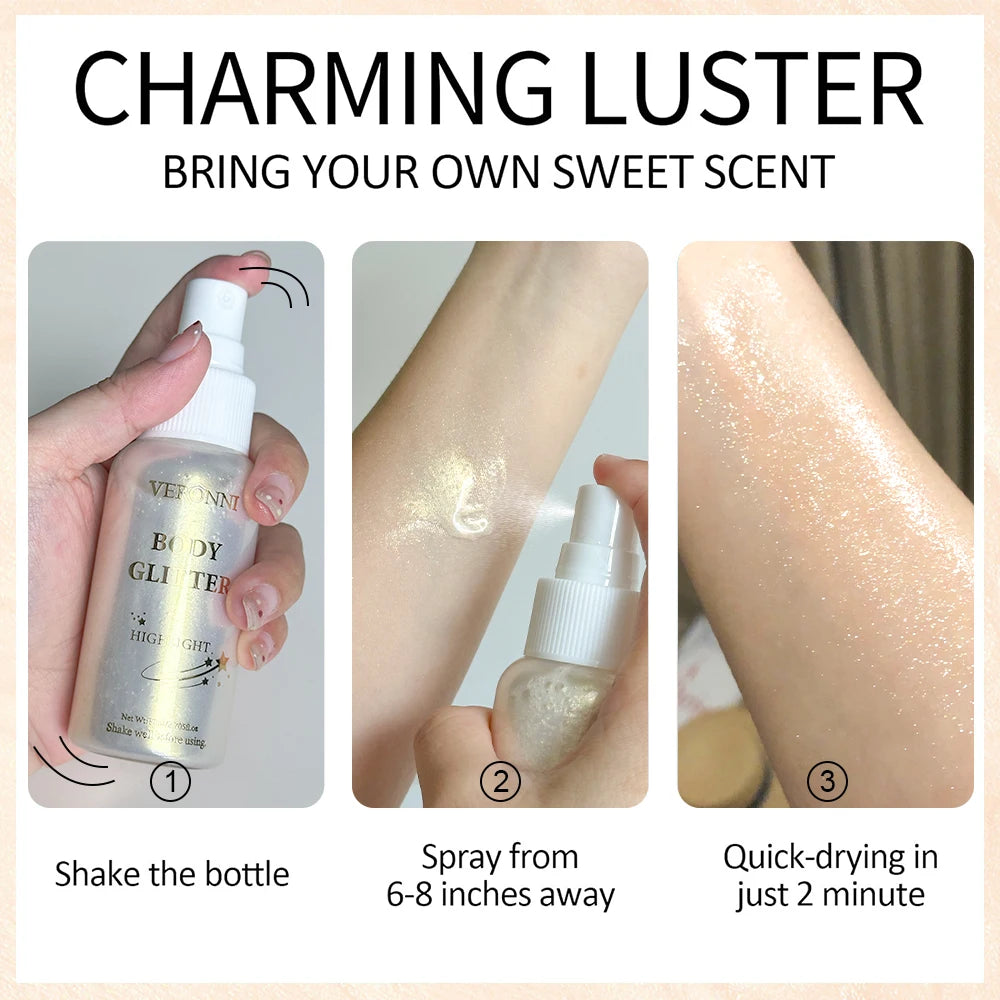 Liquid body highlighting shimmer oil makeup 4 Color Glitter Spray Oil Lotion glow cosmetics Glow Body Glitter Spray Oil Lotion