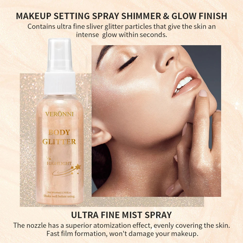 Liquid body highlighting shimmer oil makeup 4 Color Glitter Spray Oil Lotion glow cosmetics Glow Body Glitter Spray Oil Lotion