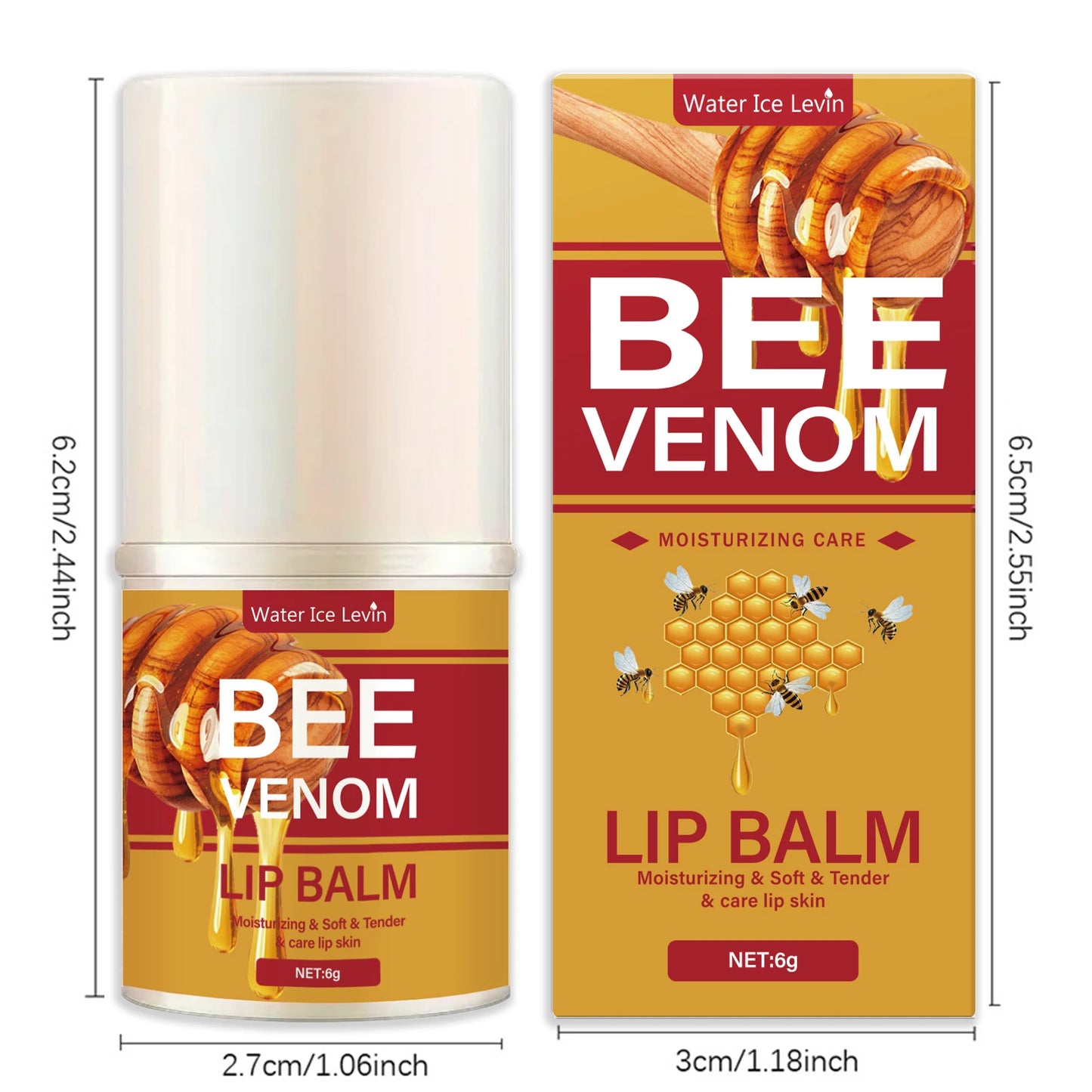 Bee Venom Lip Balm, Hydrating, Translucent and Glossy, Soft and Light, Instantly Hydrating, Smooth and Easy to Absorb, Cares for Lips, Softer and Smooth Skin on Lips, Balanced