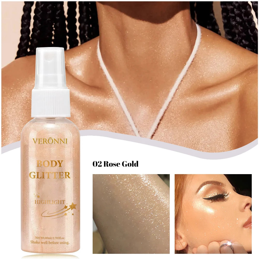Liquid body highlighting shimmer oil makeup 4 Color Glitter Spray Oil Lotion glow cosmetics Glow Body Glitter Spray Oil Lotion
